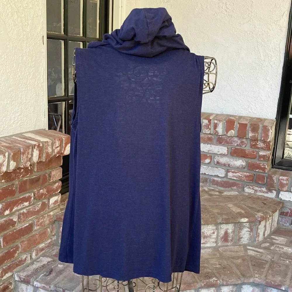 Talbots Navy Open Front Hooded Sleeveless Vest Size S